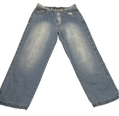 Pantalones de mezclilla REVERB para hombre talla 36x32 holgados Y2K 5 bolsillos relajados cremallera azul lavado hip hop Foto 1 de 4