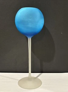 Carlo Moretti Rosenthal Murano Glass Blue White 13” Frosted Wine Glass Vase MCM - Picture 1 of 7