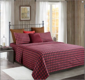 Red and Black Buffalo Plaid Check QUEEN Printed Sheet Set - Picture 1 of 2