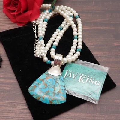 Southwestern DTR Jay King 2 Strand Cultured Pearl Turquoise Sterling Necklace - Image 1 of 4