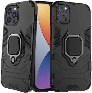 For Apple iPhone 12 Pro Max 6.7 inch Black Magnetic Ring Back Cover Hard PC Case - Picture 1 of 7