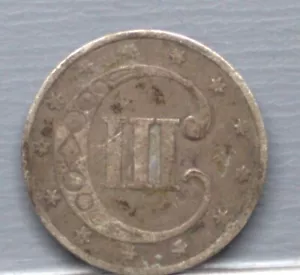 US 1853 Silver 3 Cent Trimes smallest US silver coin un-cleaned - 82 - Picture 1 of 2