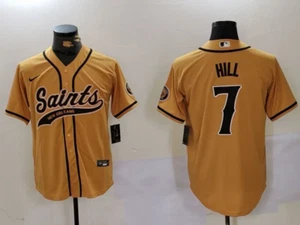 Camiseta deportiva de béisbol cosida al vapor dorada de los New Orleans Saints #7 Taysom Hill - Imagen 1 de 2