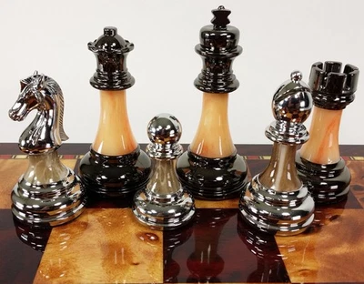 Staunton Chrome & Black Chrome Chess Men Set Weighted Pro Plastic - NO BOARD - Image 1 of 4