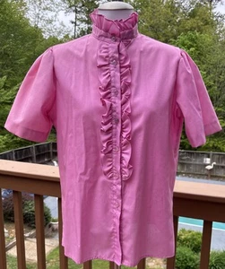 Paddy -Lee Fashions Ruffle Short Sleeve Top Women SZ 12 Pink VTG Secretary Look - Bild 1 von 13