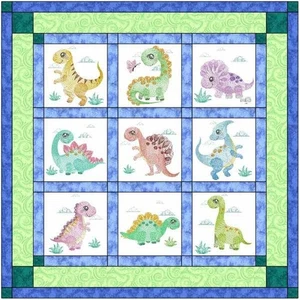 Kit de edredón rugido de dinosaurio con 9 bloques de bordado acabados - Imagen 1 de 1