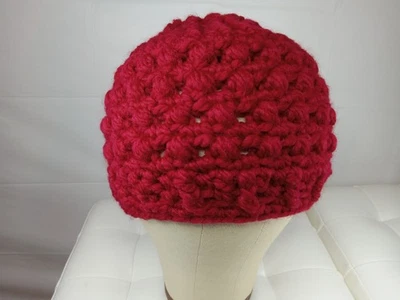 Dark Red Wool Beanie Chunky  Skull Cap Men Women Hat Handmade Crochet Knit OS - Image 1 of 4