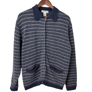 Eddie Bauer Herren L Strickjacke Pullover Streifen 90er Vintage Kragen Opa Classic Wolle - Bild 1 von 10