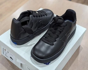 $790 Mens Burberry Leather Box Low-Top Sneakers Black 43 US 10 - Picture 1 of 11