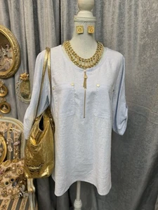 Neu mit Etikett Anne Klein blaue Leinen Tunika Größe L mit Schmuck - Bild 1 von 11