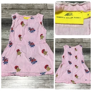 Roberta Roller Rabbit 100% Linen Floral Dress Girls Kids 4 Pink - Picture 1 of 6