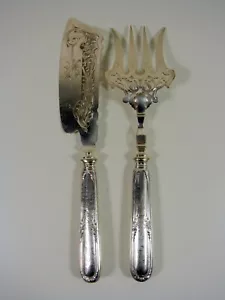 Antikes Fisch Servier Set durchbrochene Klingen geschnitzter Silbergriff Louis Coignet Mark - Bild 1 von 11