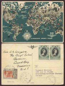 DOMINICA SCANDINAVIAN AIRLINES KARTE PPC 1953 GRAND BAY..KG6 + KRÖNUNGSFRANKATUR - Bild 1 von 1