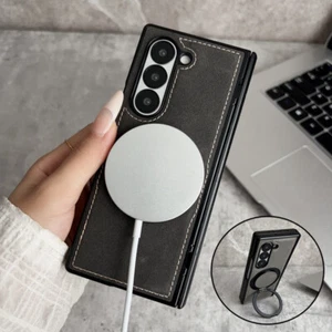 Magnetic Case For Samsung Galaxy Z Fold6 Fold5 Fold4 3 Leather Ring Holder Cover - Picture 1 of 19