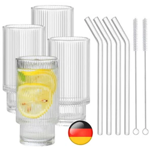 4 Stück Geriffelte Gläser Trinkgläser Glasbecher Cocktails Gläser Wassergläser - Bild 1 von 18