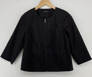 EILEEN FISHER Jacket PP Polished Ramie Stretch Full Zip 3/4 Sleeve Blazer Black - Picture 1 of 13