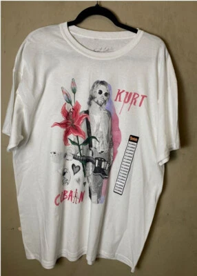 Guitarra KURT COBAIN 90's Alt ROCK NIRVANA Tribute Rose Camiseta Gráfica Blanca-NUEVA CON ETIQUETAS Foto 1 de 4