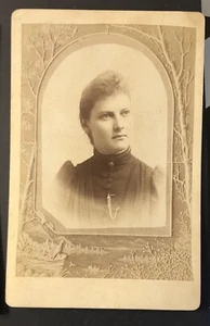 Young Girl Cabinet Card Button Up Turtle Neck Pin Looking Right B55 - Picture 1 of 1