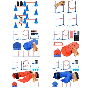 VEVOR Dog Agility Training Equipment w/ Hurdles Cone/Tunnel / Jump/Tunnels Ring - Picture 1 of 98
