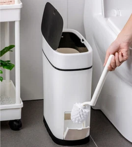 2 IN 1 Toilet Brush and Waste Bin Set Bathroom Toilet Holder Brush 14L Trash Can - Picture 1 of 8