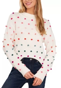 Cece Women’s Size 2X Rainbow Pom Pom Long Sleeve Mock Neck Sweater NWT (A) - Picture 1 of 13