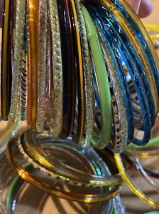 HUGE Bangle Bracelet Lot of 160 Funky MOD Textured Smooth Clangy GLASS Vintage - Picture 1 of 14