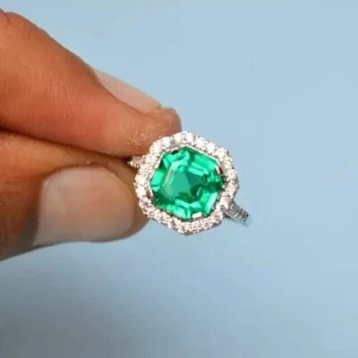 2Ct Emerald Cut Simulated Green Emerald Engagement Ring 14K Yellow Gold Plated - Image 1 of 3