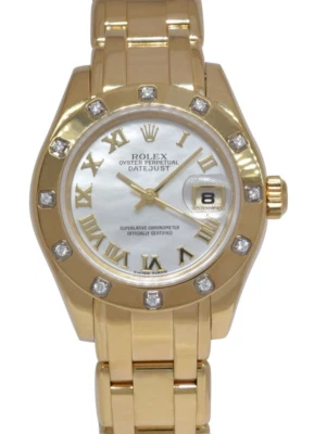 Reloj Rolex Datejust Pearlmaster oro amarillo 18k MOP diamante 29 mm + papel K 80318 Foto 1 de 4