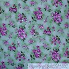 BonEful TISSU FQ coton courtepointe vert minuscule feuille violet fleur argent point métallique