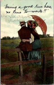 Edwardian Romance Having a Good Time Here No Time To Write 1909 - Picture 1 of 6