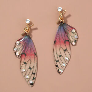 Handmade Fairy Simulation Wing Insect Butterfly Rhinestone Drop Earrings Jewelry