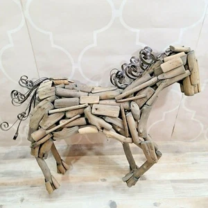 Vintage zurückgewonnenes Treibholz Pferdeholz moderne Kunst Skulptur Metallmähne - Bild 1 von 7