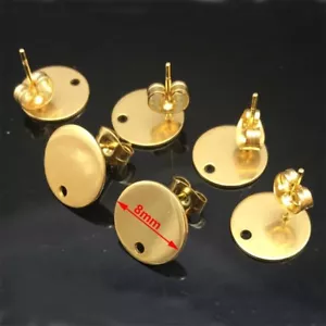 Stainless Steel Round Earring Posts/Base/Studs/Settings with Back 8mm for Dangle - Picture 1 of 11