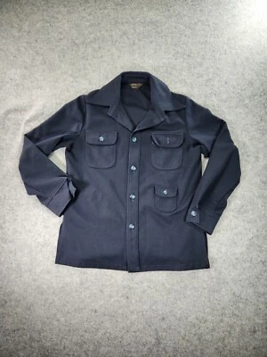 Vintage JCPenny Shirt Mens 44 Blue Long Sleeve Button Up 70s Butterfly Collar - Image 1 of 4