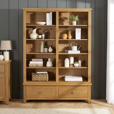 Cotswold Rustic Smoked Oak Extra Large Grand Double Library Bookcase - Office  - Image 1 of 4