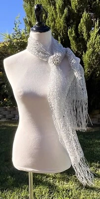 Bufanda De Colección Blanca/Plateada Transparente Metálica Envoltura de Hombro Cuello Bufanda Chal Estola Foto 1 de 4