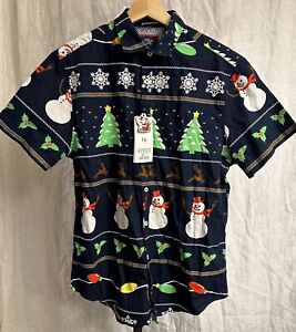 Denim & Flower Ricky Singh Christmas Tree Snowman Pattern Button Down Shirt - M