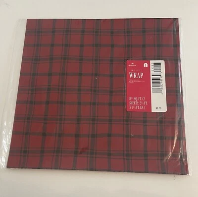 Vintage Wrapping Paper Hallmark Christmas Holiday 8  1/3 Sq Ft Red Black Plaid - Image 1 of 4