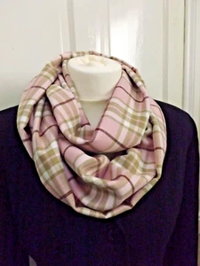 Warm Pink Fashion Tartan Infinity Scarf Snood Cowl Loop Plaid Gift Christmas - Picture 1 of 4