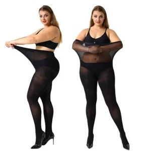 2 Pairs Womens Control Top Plus Size High Waist Opaque Pantyhose 4XL Plus Black - Picture 1 of 7