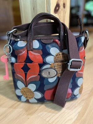 Vintage Fossil Floral Coated Canvas Keyper Crossbody Satchel NEW NWOT - Image 1 of 4