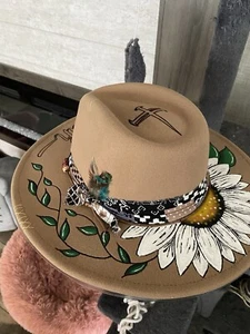 Beautiful Freehand Burned Fedora hat. Boho/Cowgirl Accessory. - Picture 1 of 4