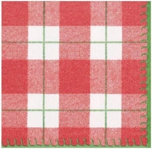 Caspari Paper Linen Luncheon Napkins, Plaid Check Red - 2 Packs (14800LG) - Picture 1 of 1