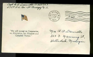 1945 WW2 PATRIOTIC SHERMAN  #10026 PHILLIPS PUBLISHER- "FREE" & ARMY BASE CANCEL - Picture 1 of 1
