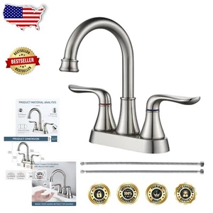 Elegant Gooseneck Brushed Nickel Bathroom Faucet with Quick-Connect Supply Hoses - Picture 1 of 9
