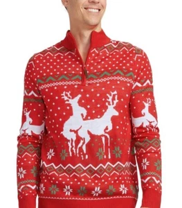 Tipsy Elves Weihnachtspullover Small Naughty Rentier Zopfmuster 1/4 Zip Pullover - Bild 1 von 8