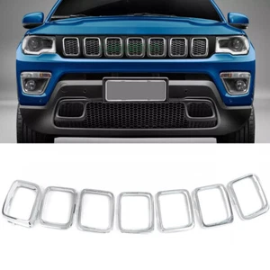 Ajuste para Jeep Compass 2017-2020 2021 cromo parrilla delantera cubierta inserciones anillo de ajuste - Imagen 1 de 11