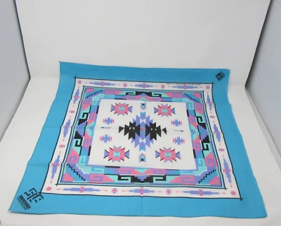 Vtg Bandana Handkerchief Turquoise Pink Southwestern Geometric RN 14193 Advert - Image 1 of 4