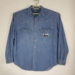 Vintage Perry Ellis America Mens Denim Western Metal Buttons Size Large EUC - Picture 1 of 7