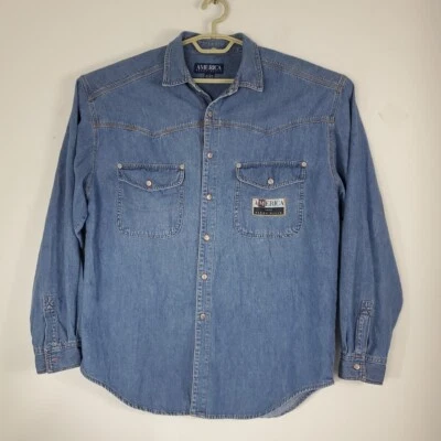 Vintage Perry Ellis America Mens Denim Western Metal Buttons Size Large EUC - Image 1 of 4